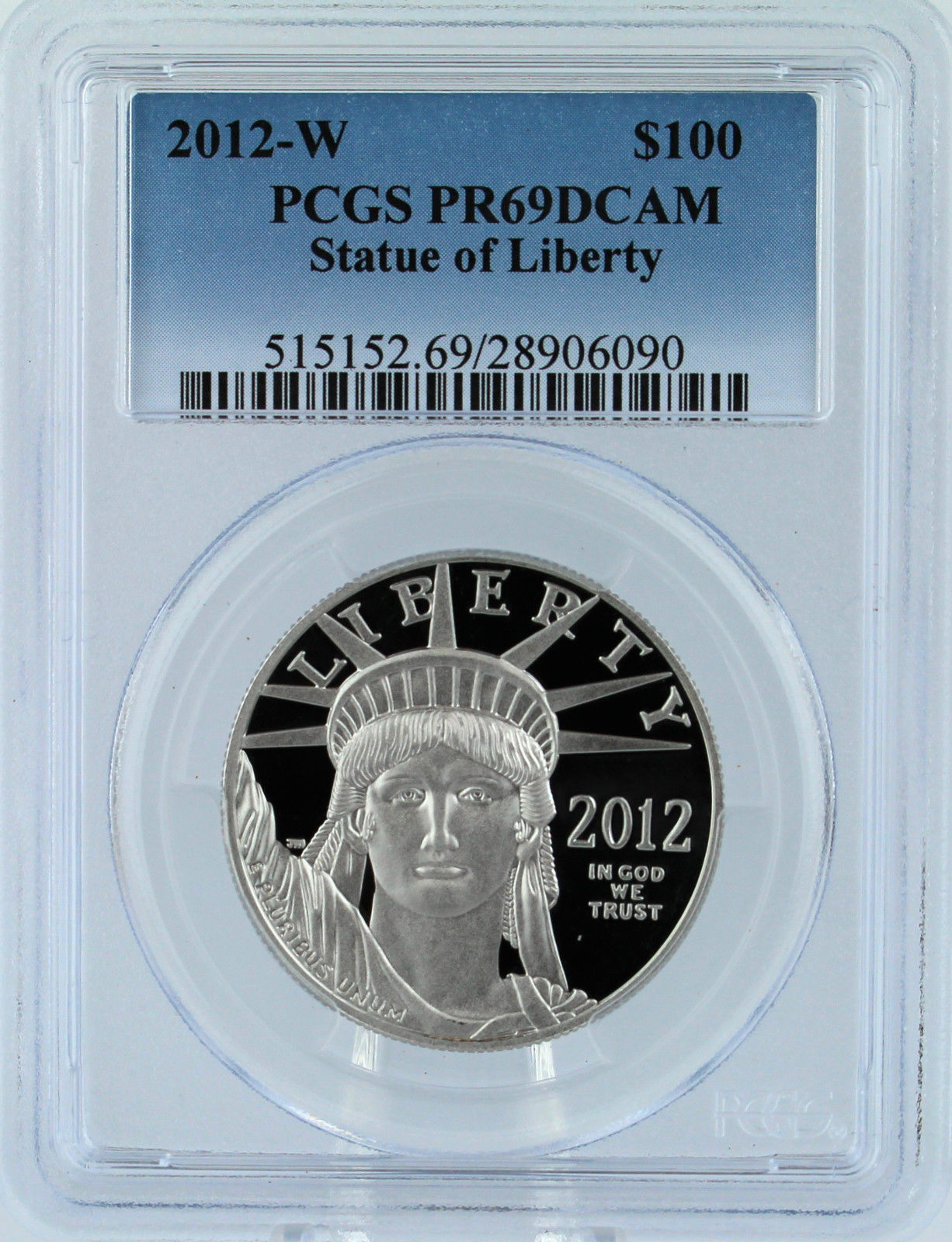 2012W $100 American Eagle Statue of Liberty 1 oz Platinum Proof Coin PCGS PR69DC