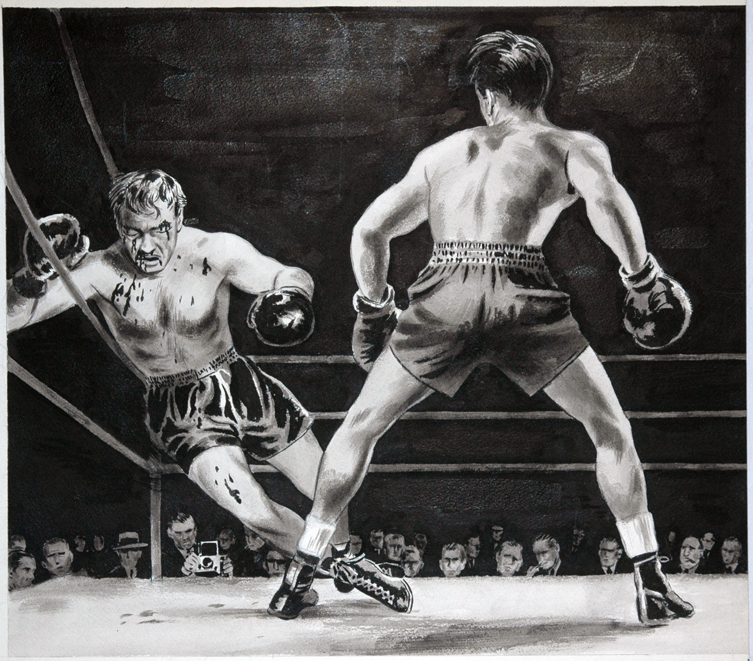 BOXING Fight Scene ORIGINAL Illustration PULP ART Mens Magazine Rocky Blood RARE