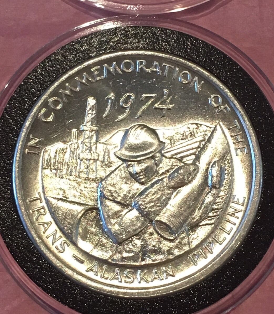 1974 Vintage Trans Alaskan Pipeline Collectible Coin 1 Troy Oz .999 Fine Silver