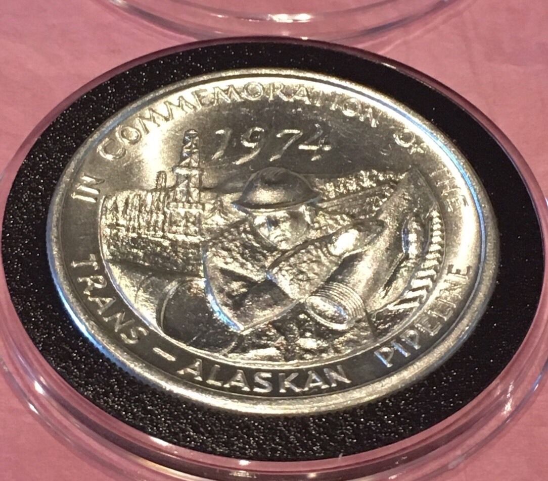 1974 Vintage Trans Alaskan Pipeline Collectible Coin 1 Troy Oz .999 Fine Silver