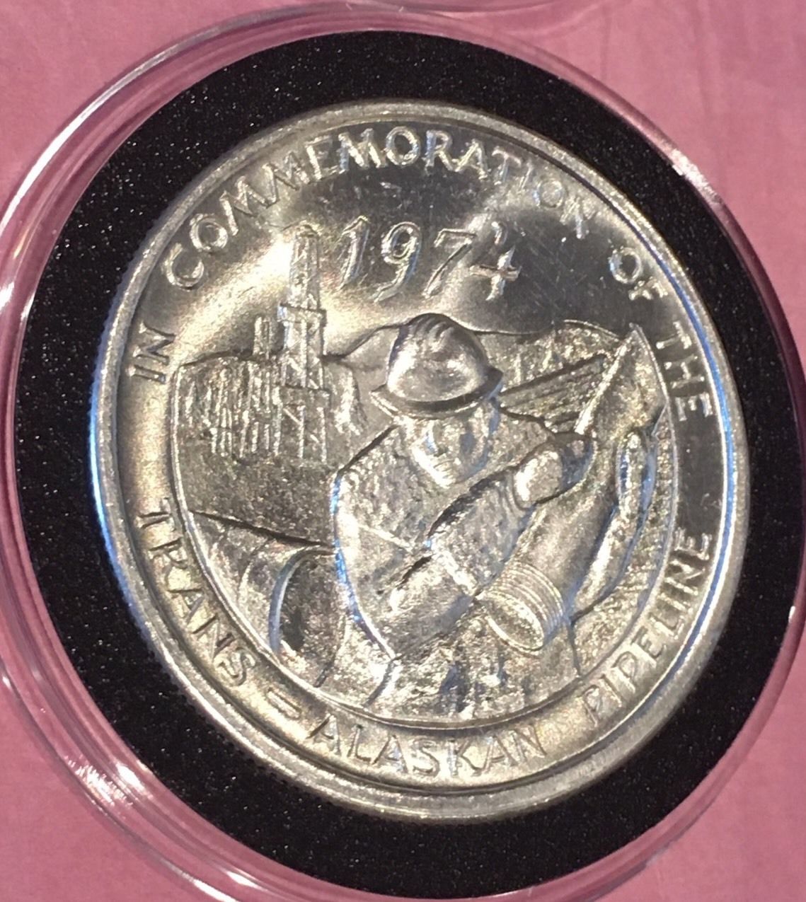 1974 Vintage Trans Alaskan Pipeline Collectible Coin 1 Troy Oz .999 Fine Silver