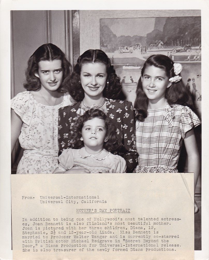 JOAN BENNETT & Daughters Original CANDID Vintage 1947 Universal Portrait Photo