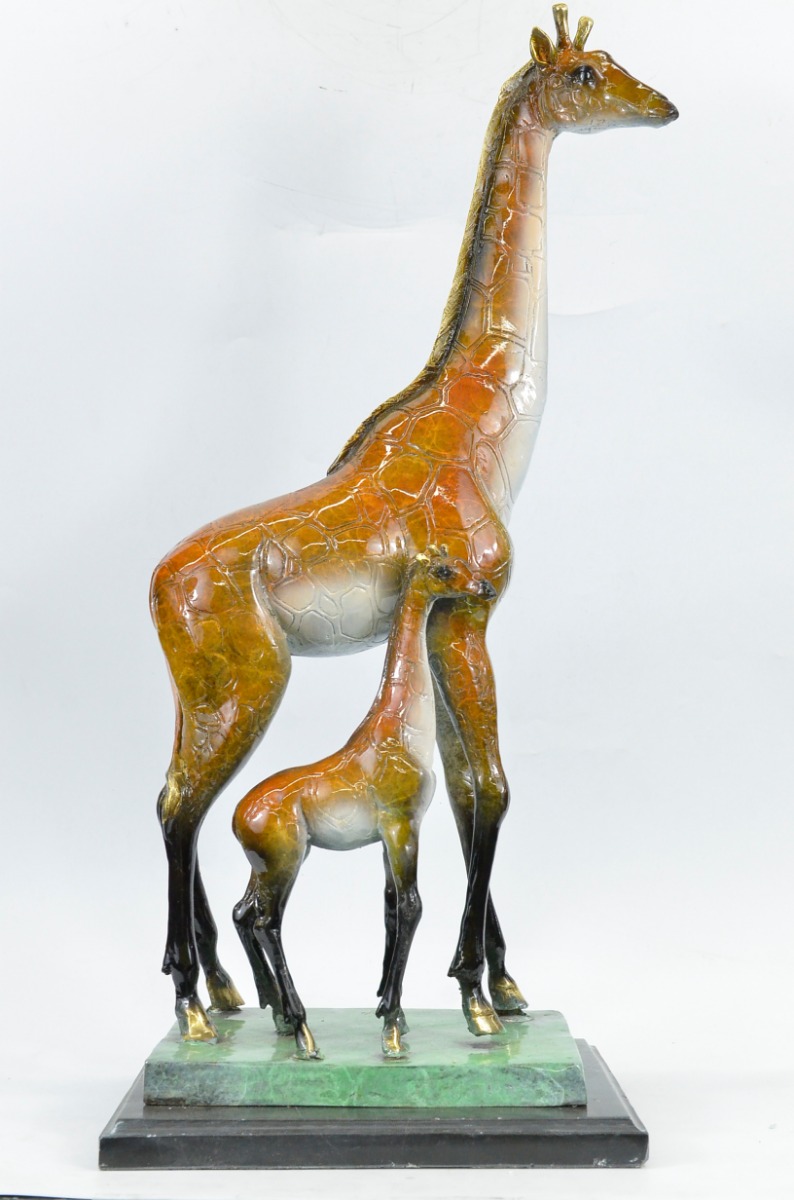 Handmade Giraffe Art Marble Figurine Limited Edition Bronze Sculpture Statue Gif