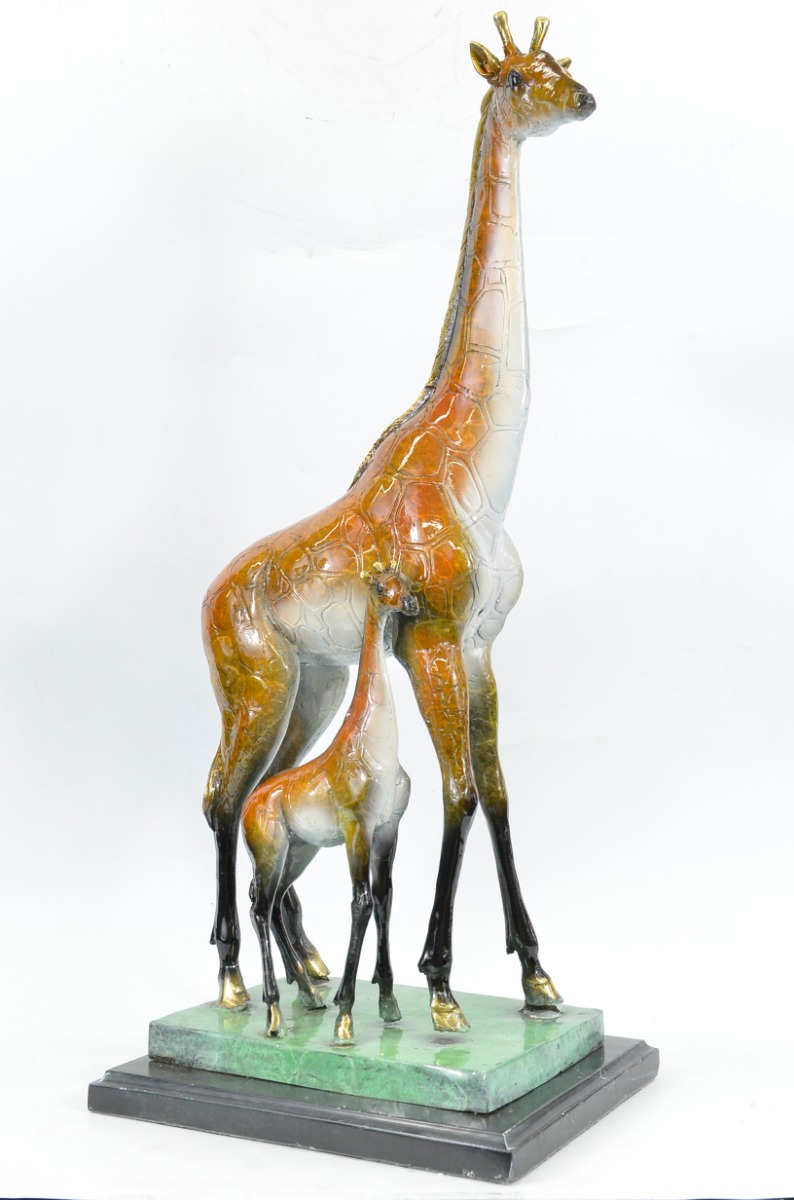 Handmade Giraffe Art Marble Figurine Limited Edition Bronze Sculpture Statue Gif