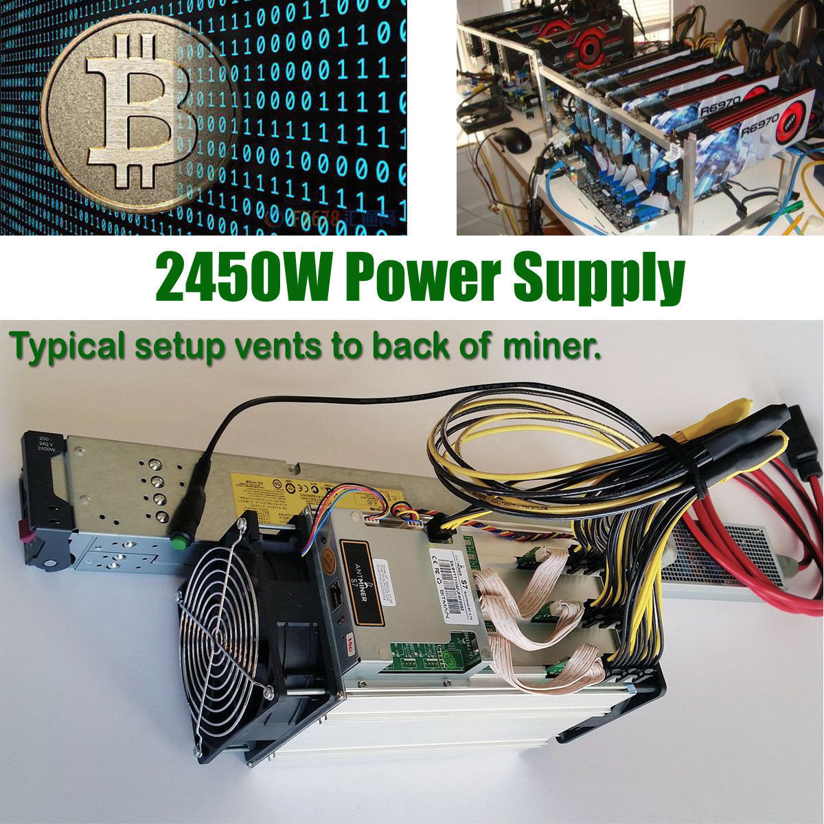 100V-240V 2450W Power Supply for Antminer S9 T9 S7 L3 mining 94% Efficiency BTC