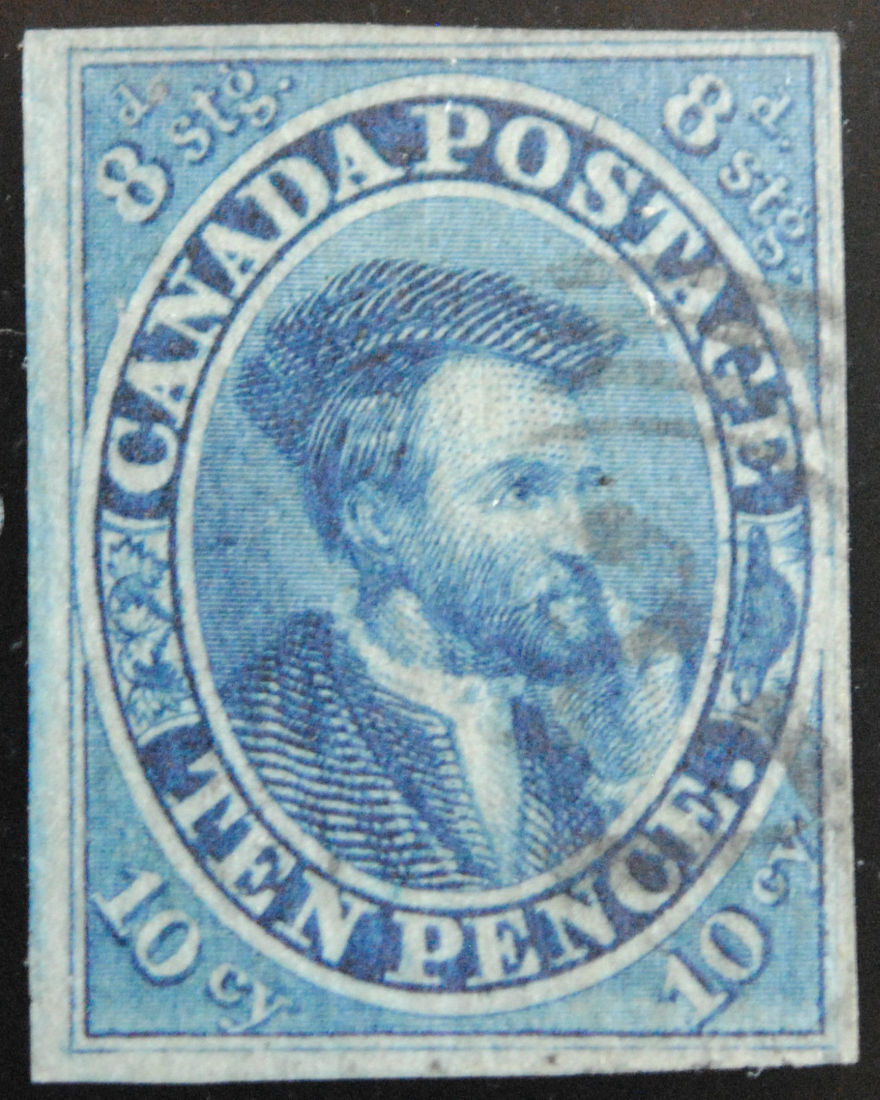 Canada Stamps SC#7 VF CERT SCV$2500 Cartier 10 Pence Blue