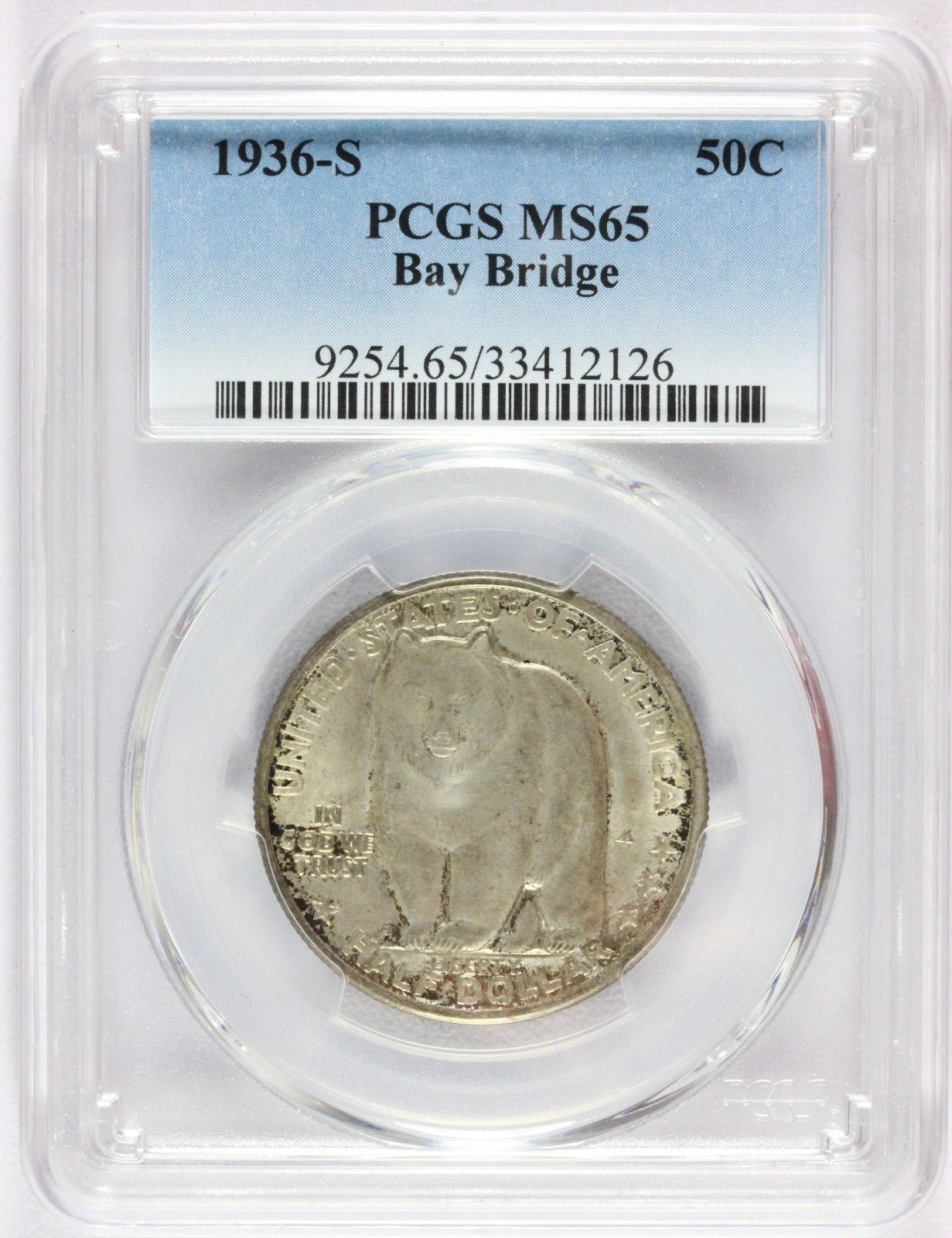1936-S U.S. Bay Bridge Commemorative Half Dollar Silver Coin - PCGS MS 65