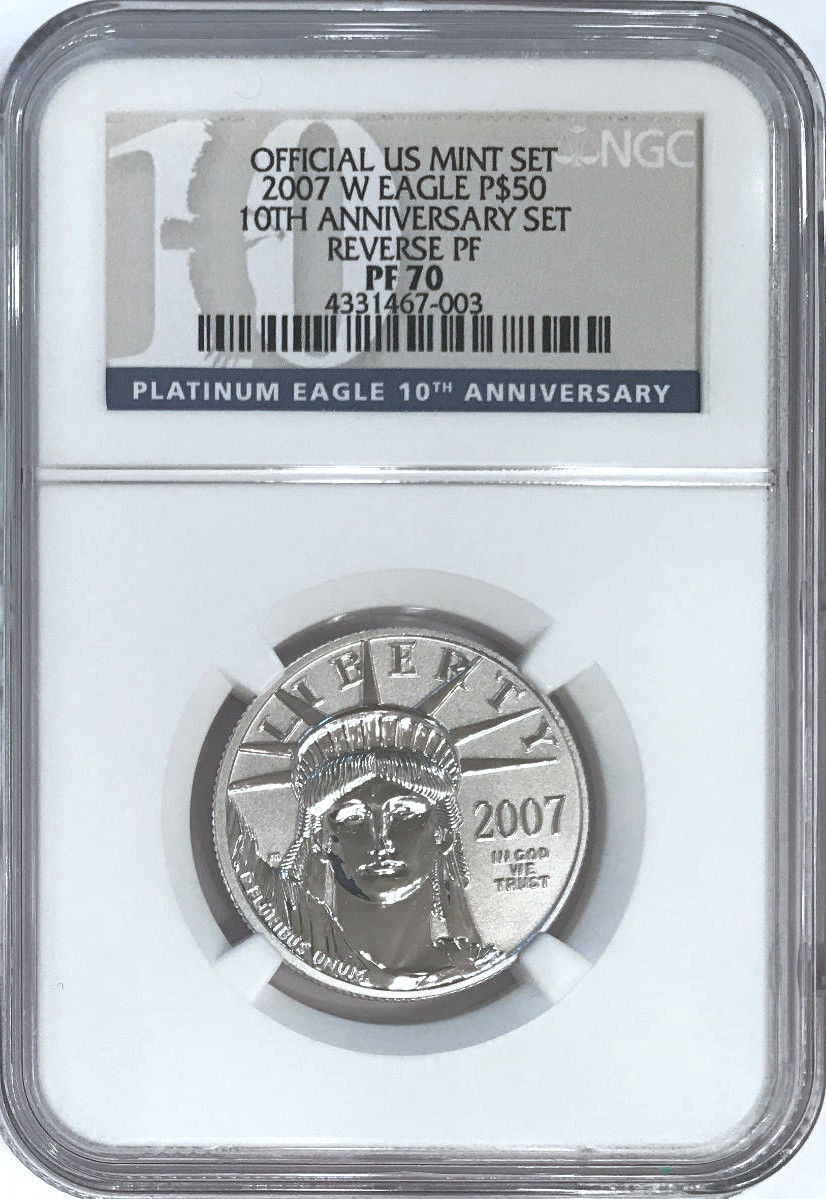 2007-W $50 Half-Ounce Platinum American Eagle NGC PF 70 Reverse Proof 10th Anniv