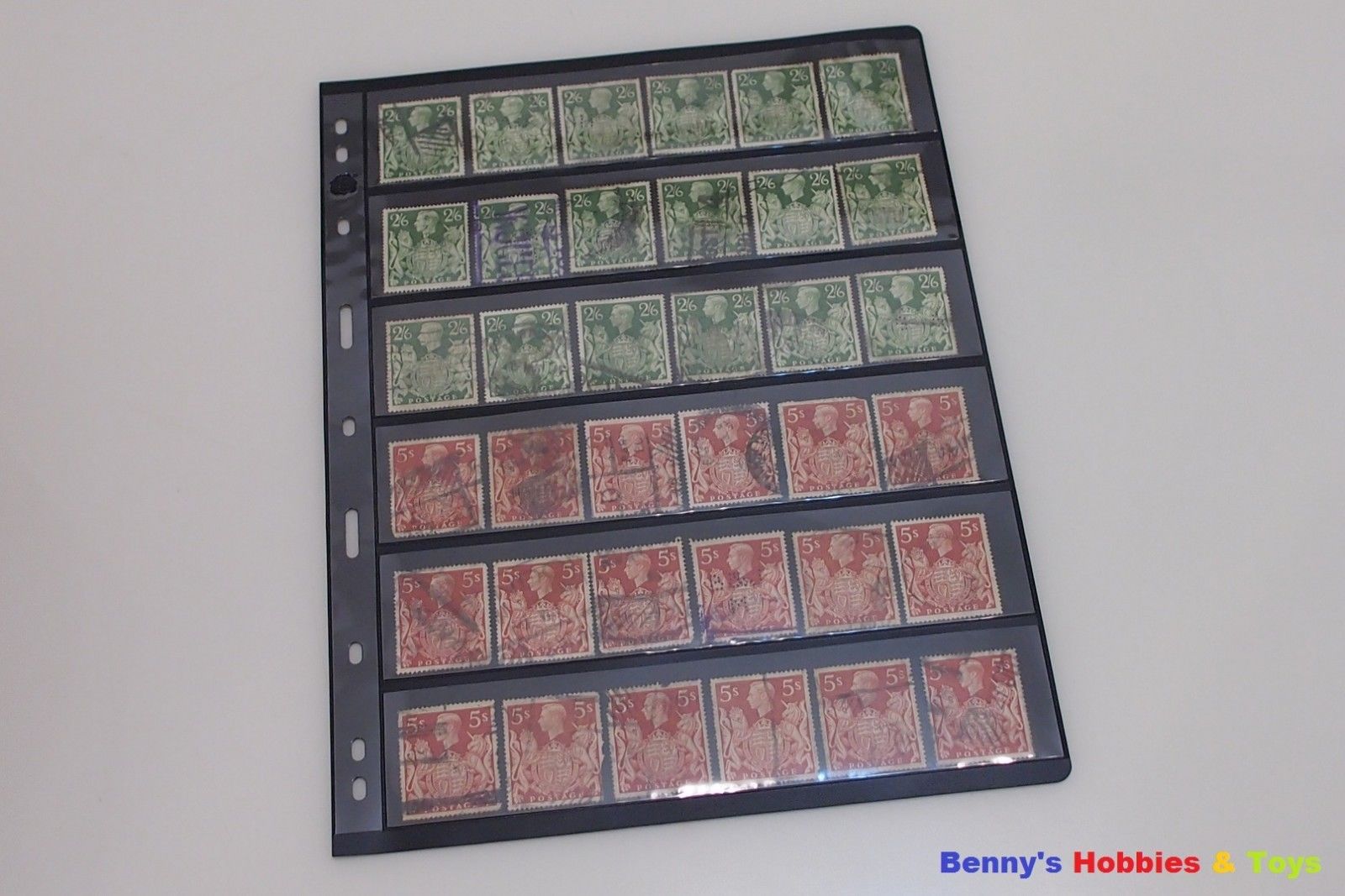 10 Stamp Stock Pages (6 Rows) Sheets w/ 9 Binder Holes - Black and Double Sided