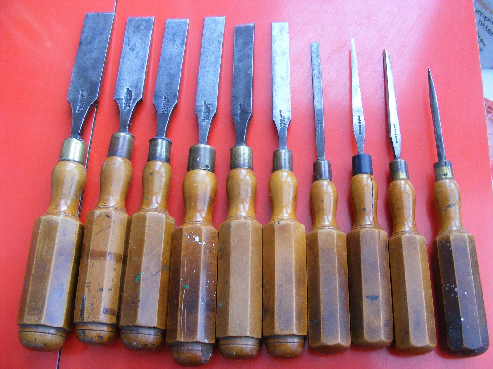 I. Sorby Set of 10 Vintage Graduated Chisels Cast Steel