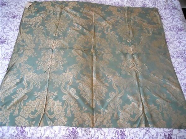 French vintage  Silk   fabric to decorate  baroque pillow . green and cream