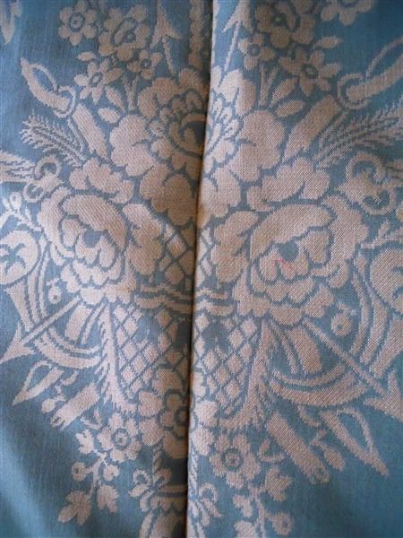 French vintage  Silk   fabric to decorate  baroque pillow . green and cream