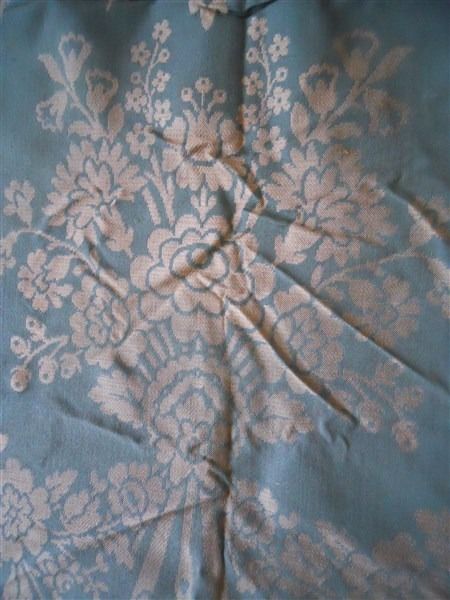 French vintage  Silk   fabric to decorate  baroque pillow . green and cream