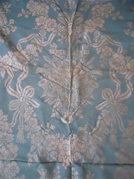 French vintage  Silk   fabric to decorate  baroque pillow . green and cream