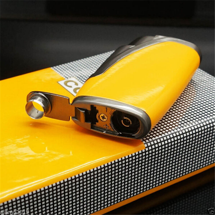 COHIBA YELLOW METAL WIND-PROOF 2 TORCH JET FLAME CIGAR CIGARETTE LIGHTER W/PUNCH