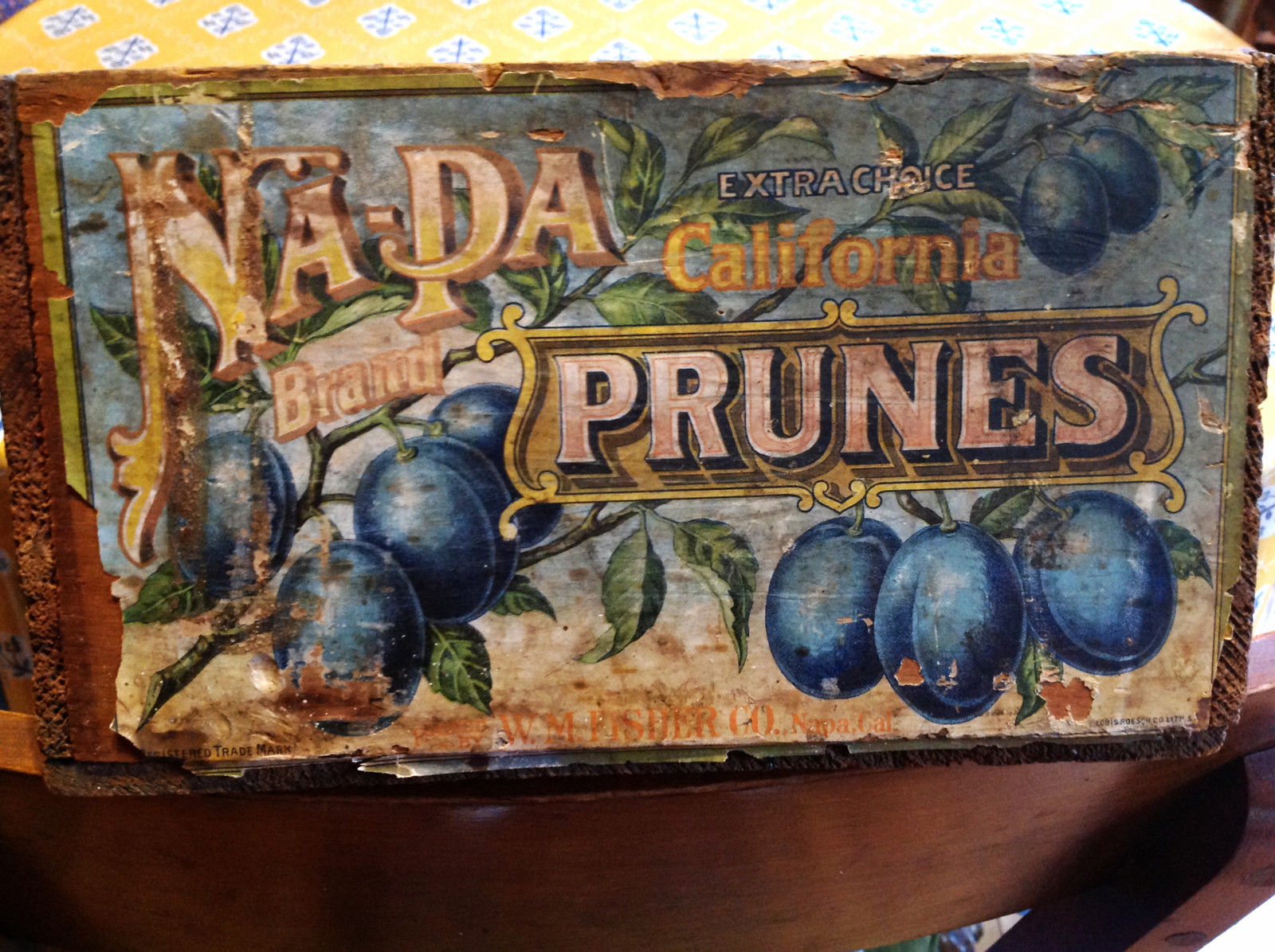 Old NAPA California Brand PRUNES Wood Crate Primitive Farmhouse Country Store