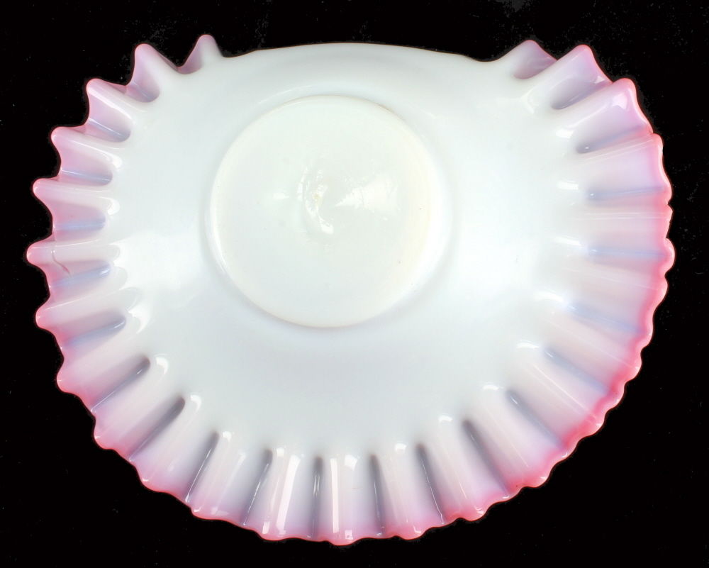 Vintage Fenton Ruffled Cranberry Opaque Candy Dish Bowl Pink White