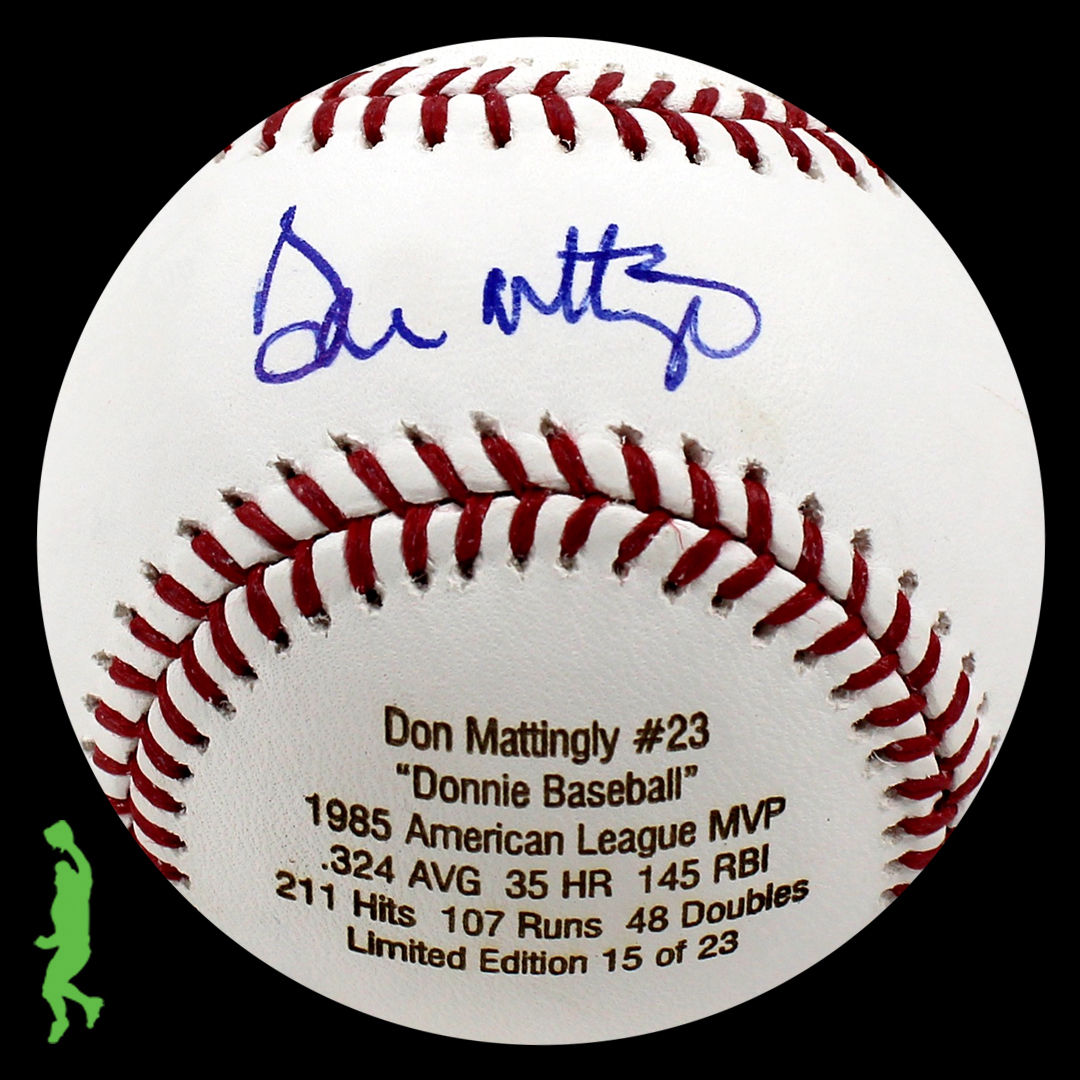 DON MATTINGLY AUTOGRAPHED SIGNED 1985 AL MVP STAT BASEBALL BALL YANKEES JSA COA