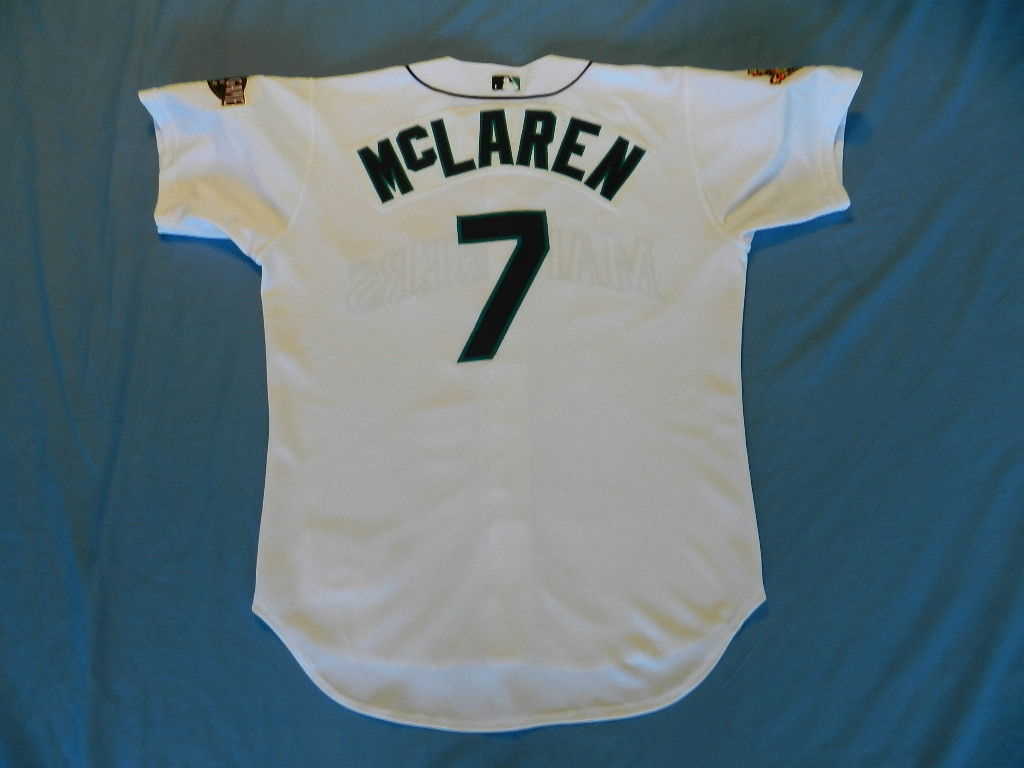 John McLaren 2001 Seattle Mariners game used jersey home size 50+2+1