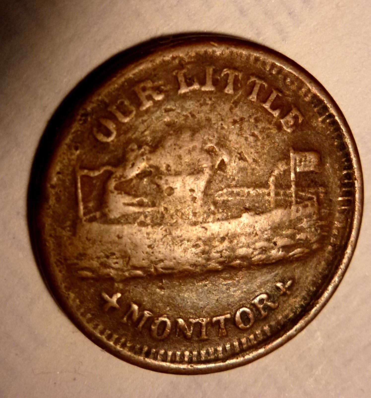 Civil War Primitive Monitor 1863 RARE 238/402 Brass Raw Token Vintage/Antique