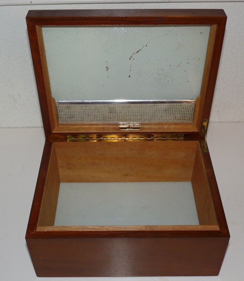 COLLECTIBLE VINTAGE DUNHILL WOOD HUMIDOR GLASS LINING CIGAR BOX TOBACCO