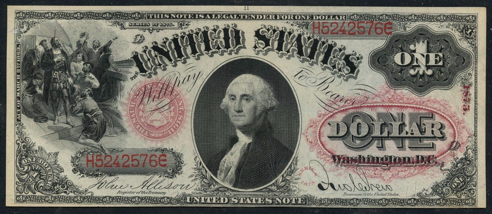 FR20 $1.00 1875 SERIES LEGAL TENDER CHOICE UNC ALLISON / NEW WLM3277