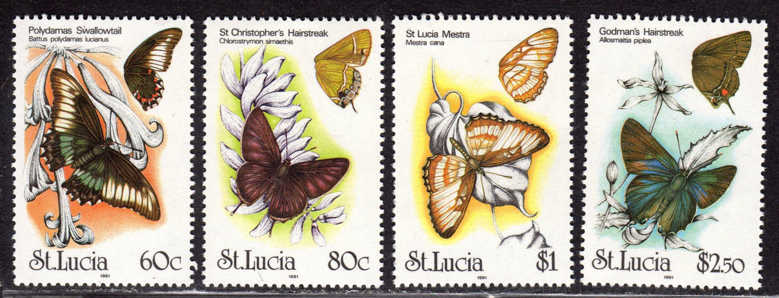 $St. Lucia Sc#981-984 M/NH/VF, complete set, Butterflies, Cv. $17
