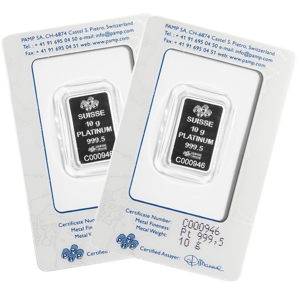 Lot of 2 - 10 Gram Pamp Suisse .9995 Fine Platinum Bar Fortuna