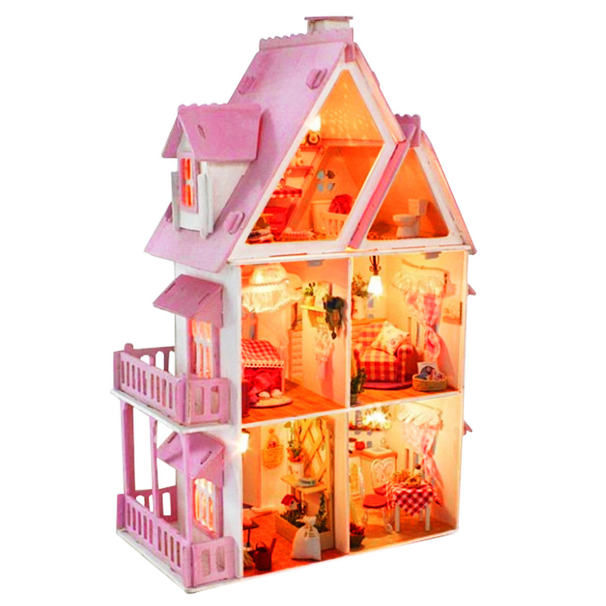 Kits dream DIY Wood Dollhouse with light miniature and Furniture large villa 3