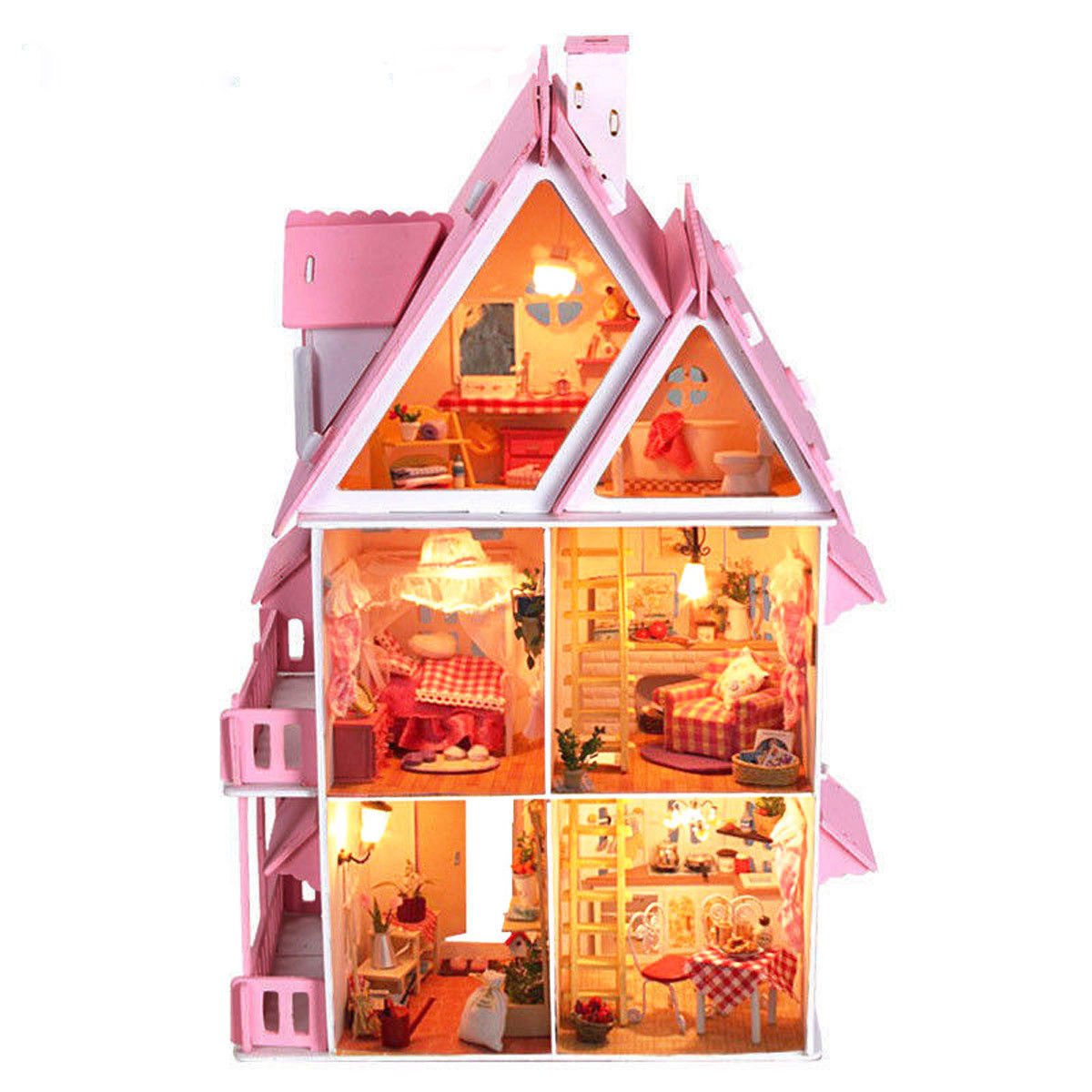 Kits dream DIY Wood Dollhouse with light miniature and Furniture large villa 3