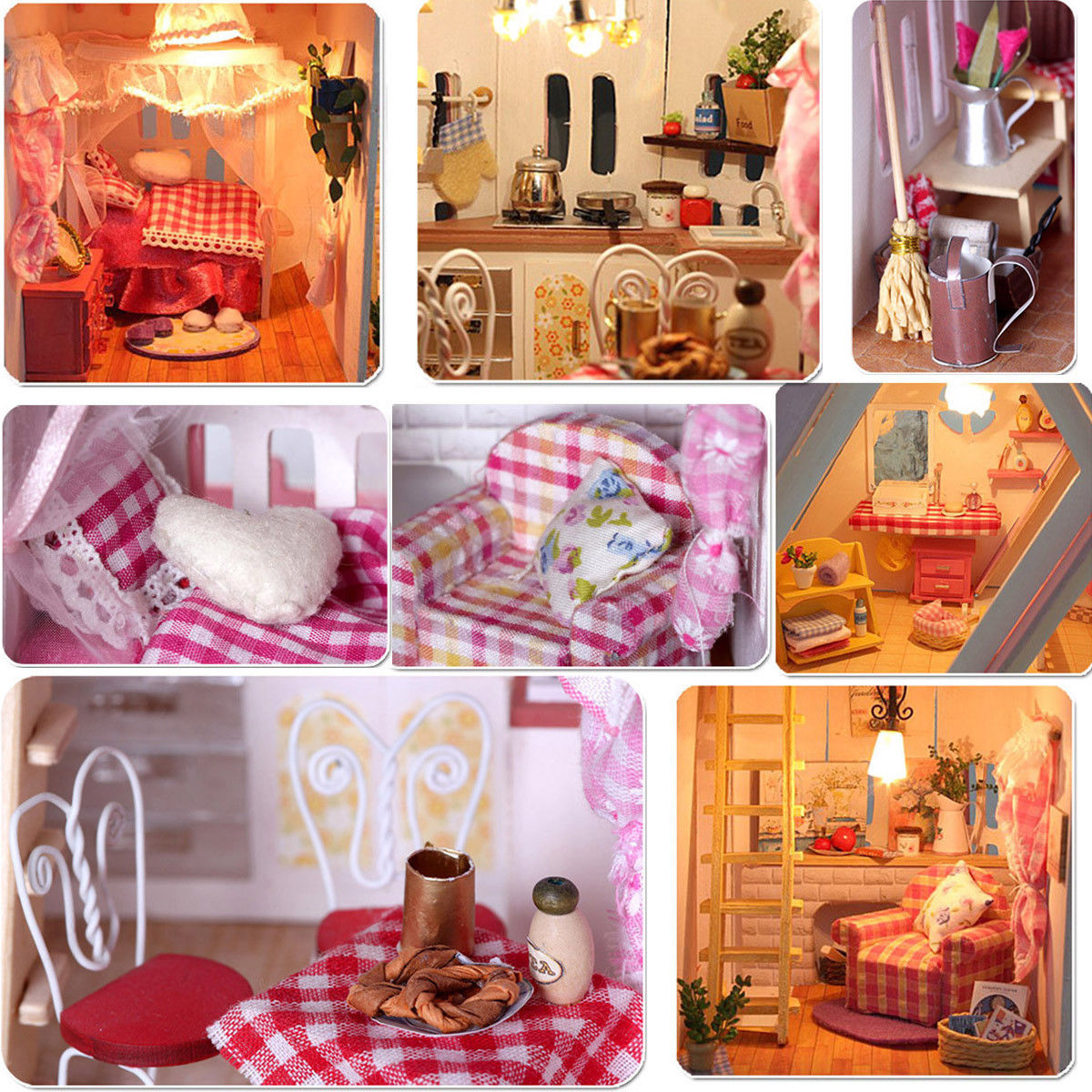 Kits dream DIY Wood Dollhouse with light miniature and Furniture large villa 3