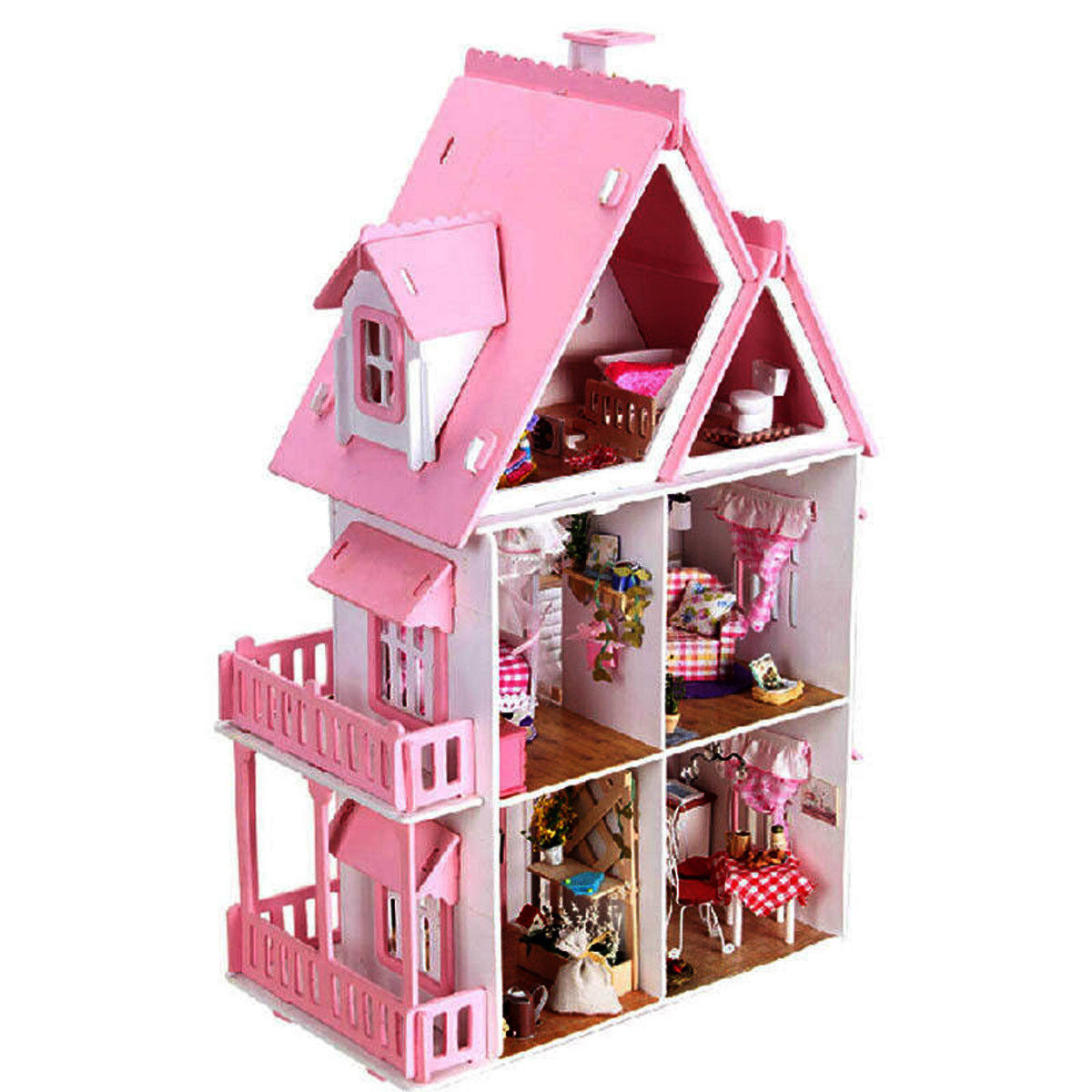 Kits dream DIY Wood Dollhouse with light miniature and Furniture large villa 3