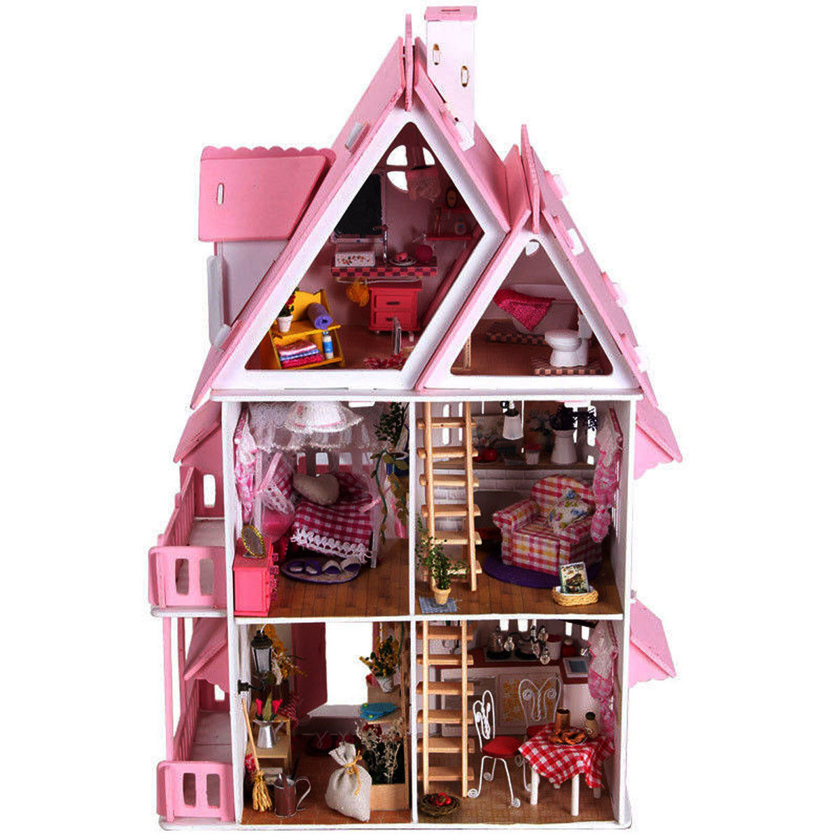 Kits dream DIY Wood Dollhouse with light miniature and Furniture large villa 3