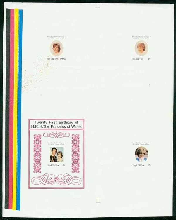 Barbuda 1982 Princess Diana set & SS PROOF SHEET