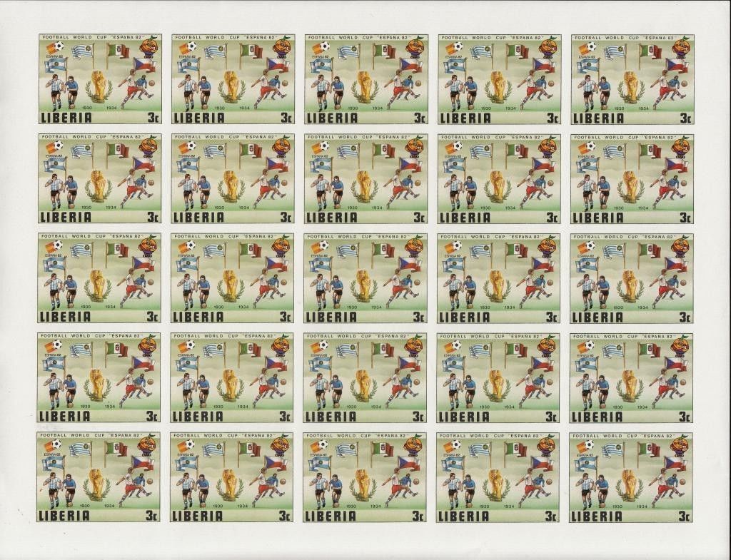 LIBERIA #886-891 IMPERF SHEET OF 25 COMPLETE SET WORLD CUP "ESPANA 82" WL4617