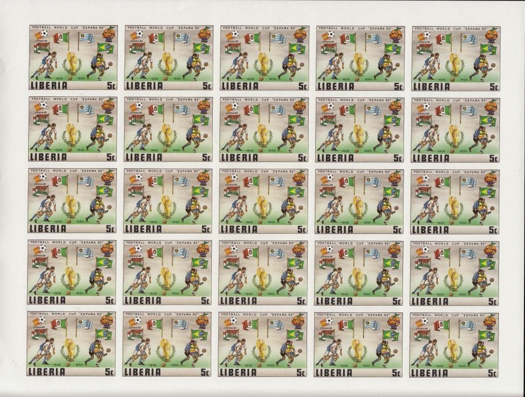 LIBERIA #886-891 IMPERF SHEET OF 25 COMPLETE SET WORLD CUP "ESPANA 82" WL4617