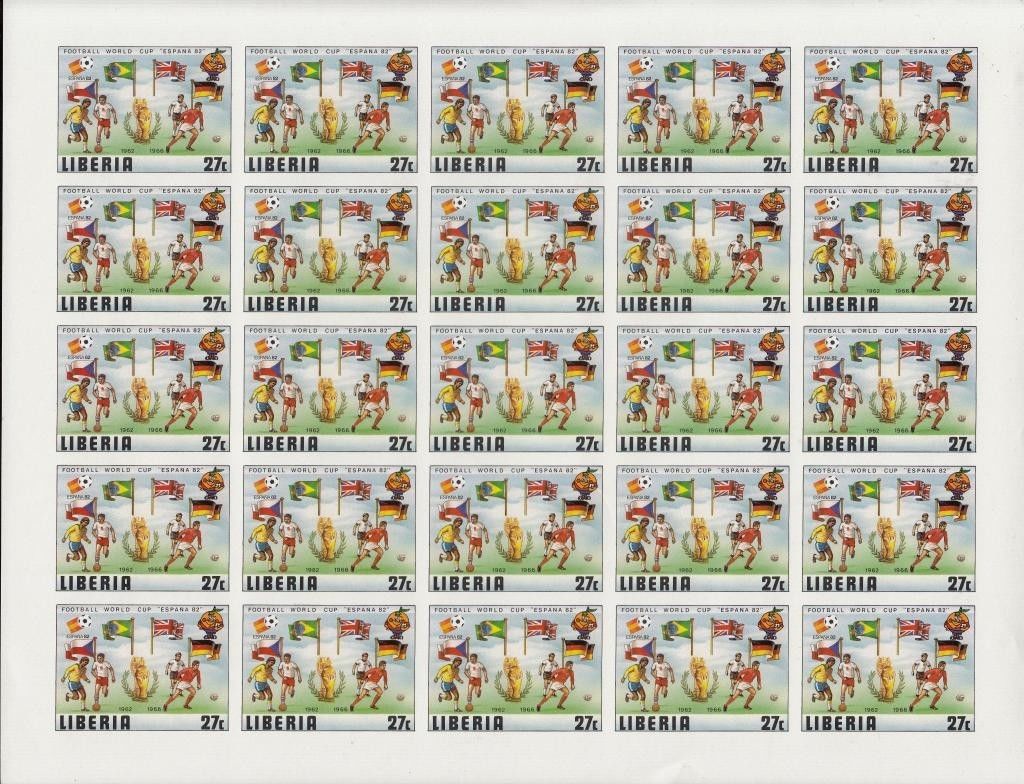 LIBERIA #886-891 IMPERF SHEET OF 25 COMPLETE SET WORLD CUP "ESPANA 82" WL4617