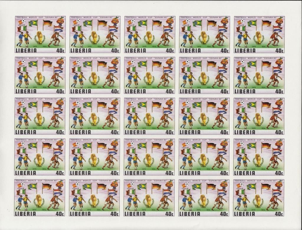 LIBERIA #886-891 IMPERF SHEET OF 25 COMPLETE SET WORLD CUP "ESPANA 82" WL4617