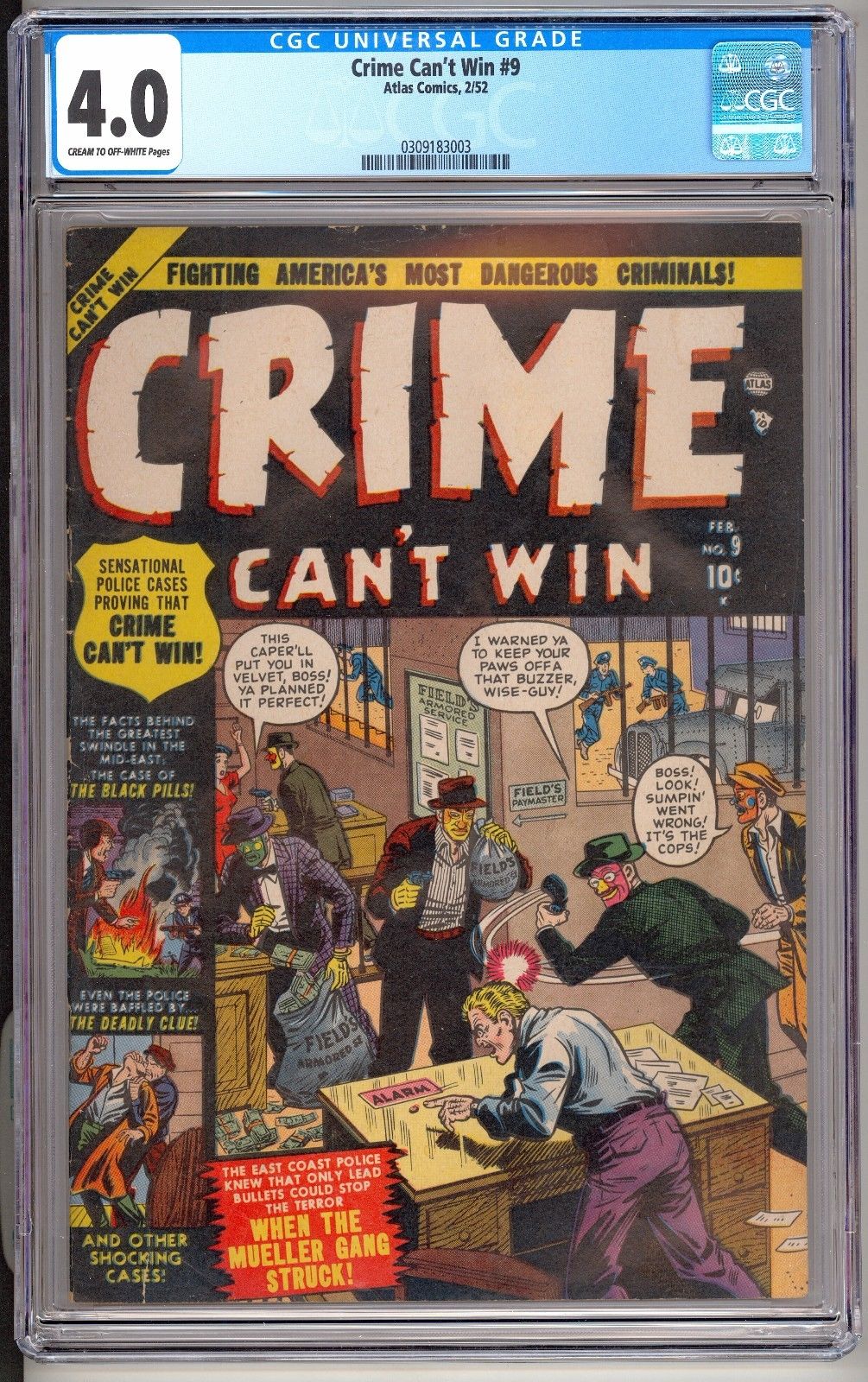 Crime Can't Win #9 CGC 4.0 Nice Bright Golden Age Beautiful Copy Timely Atlas L