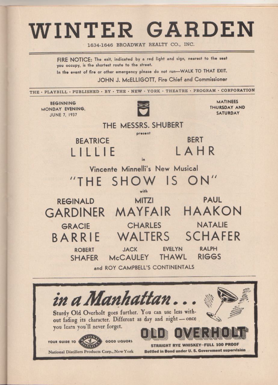 Bert Lahr & Beatrice Lillie  "The Show Is On"  Playbill  1937  Vincente Minnelli