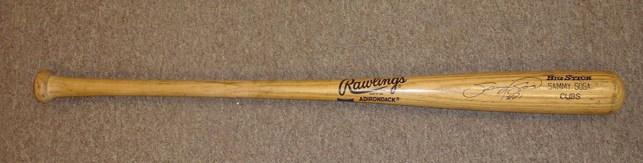 1996 Sammy Sosa Chicago Cubs Game Used Autographed Rawlings Big Stick 256B Bat