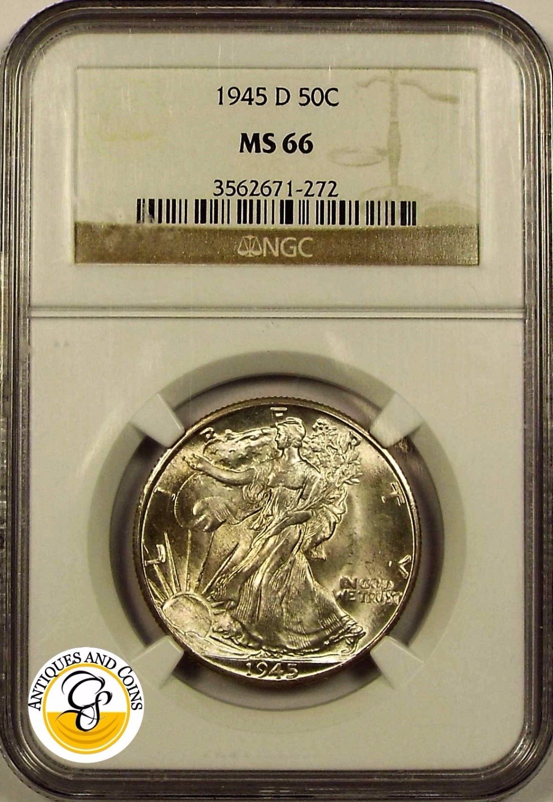 1945-D 50C Walking Liberty Half Dollar NGC MS 66