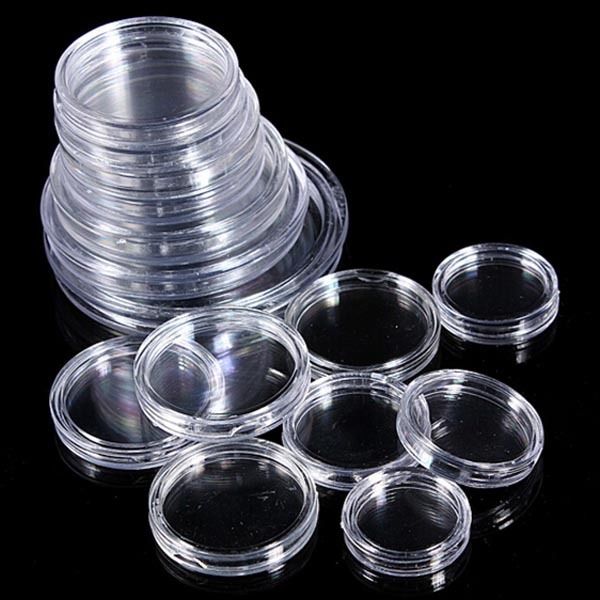 10pcs Coin Capsule Storage Holder Applied Clear Round Case Ring Boxes 33mm