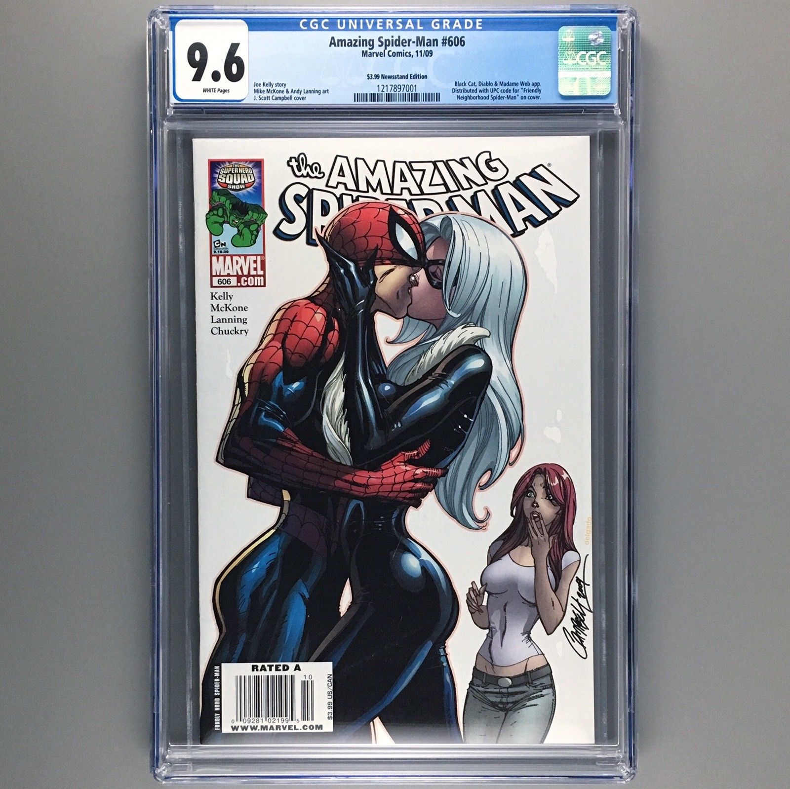 AMAZING SPIDER-MAN 606 $3.99 J SCOTT CAMPBELL Newsstand Variant 1:100 CGC 9.6 NM