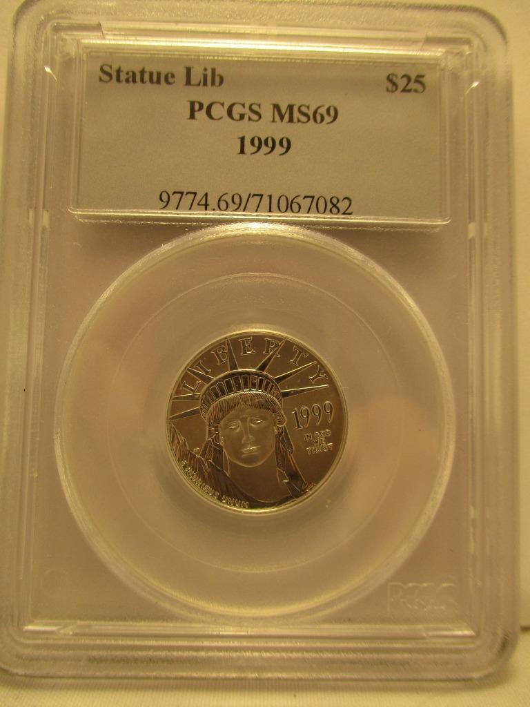 PLATINUM 1999 Statue of Liberty, PCGS MS69, 1/4 oz. $25,  PN10