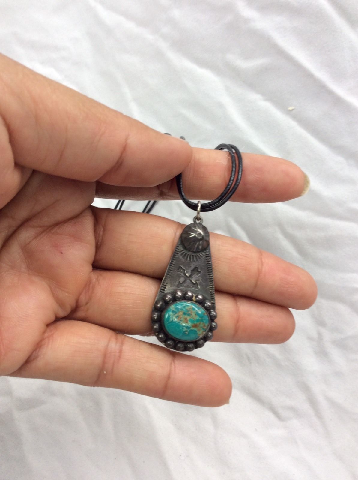 Nice Old Pawn Native American Navajo Fred Harvey Era Sterling Turquoise Pendant