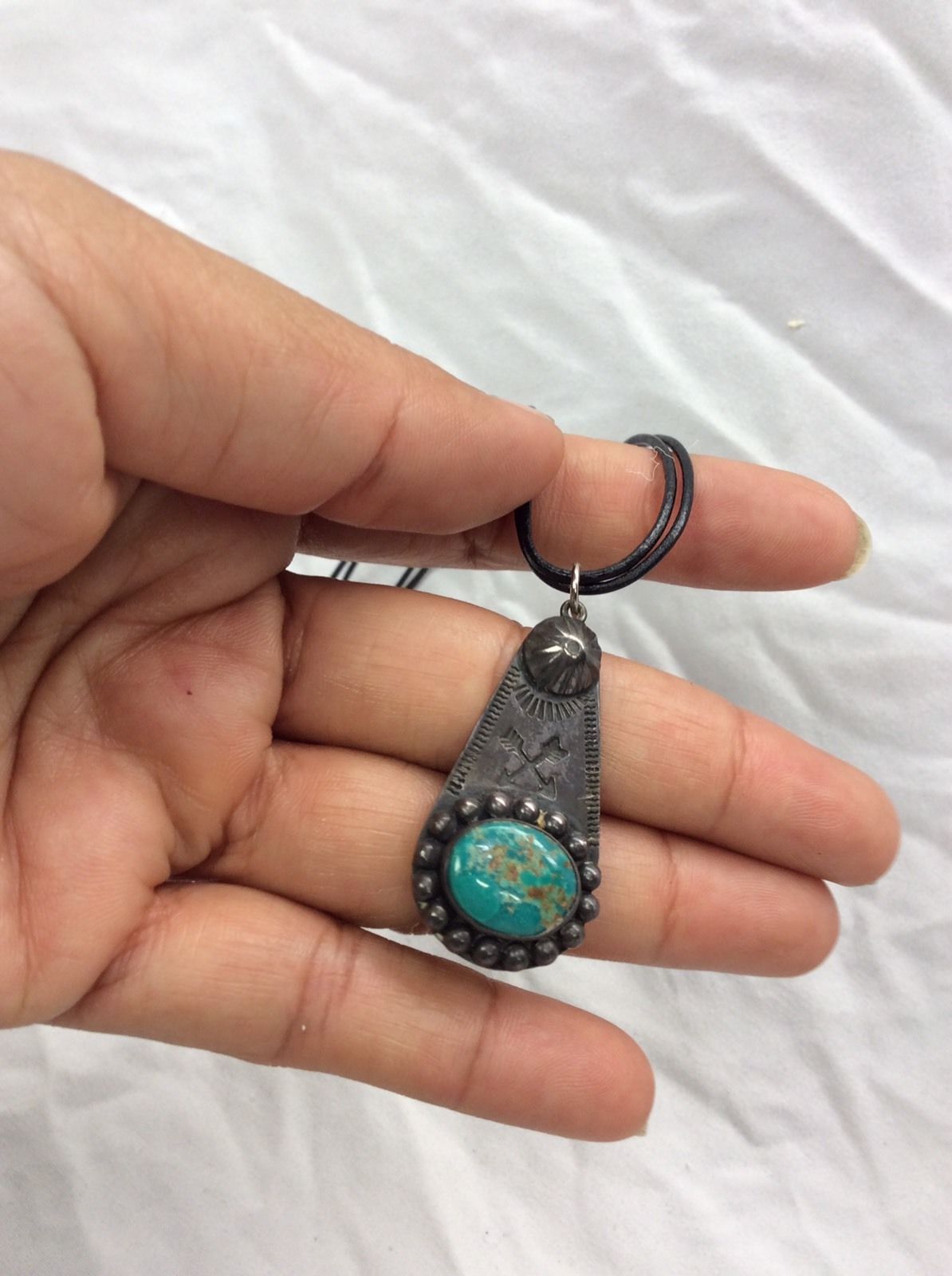 Nice Old Pawn Native American Navajo Fred Harvey Era Sterling Turquoise Pendant