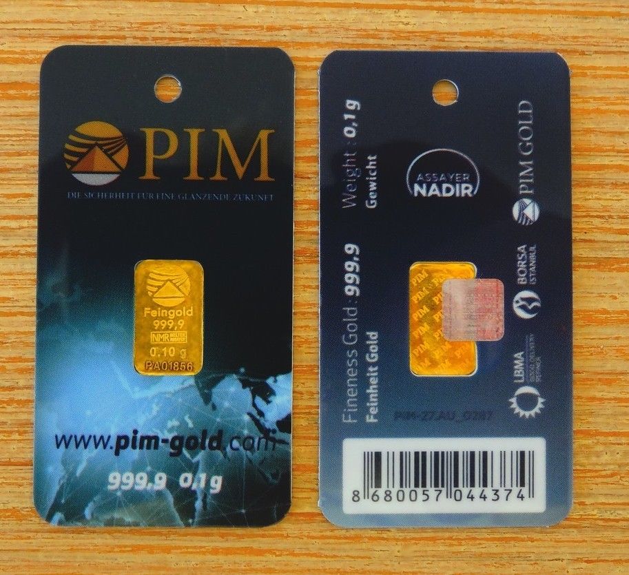 Gold Bullion 0,10 Gram PIM (999,9 Gold Bars 0,1g 0,10g Refiner Certified) NEW