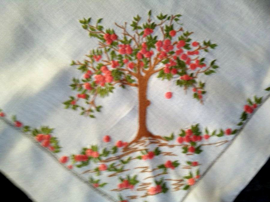 Wonderful Laden Orange Trees ~ Vintage Hand Embroidered Tablecloth 44"X49"