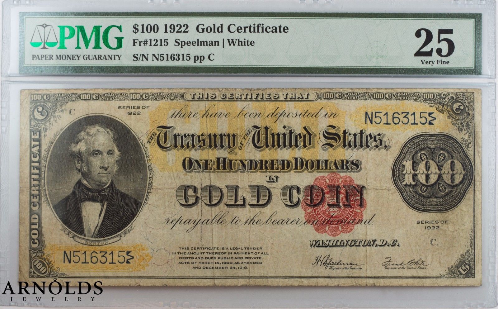 1922 $100 Gold Certificate Large Size Fr. 1215 VF25 NGC - Super Note!